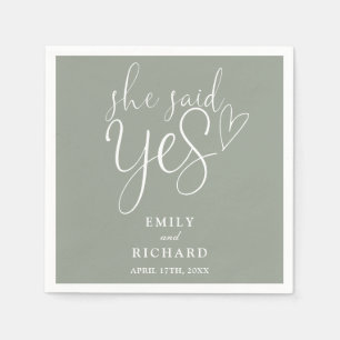 She Said Yes Engagement Party Sage Green Napkin