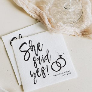 She Said Yes!   Engagement Party Script Lettering Napkin