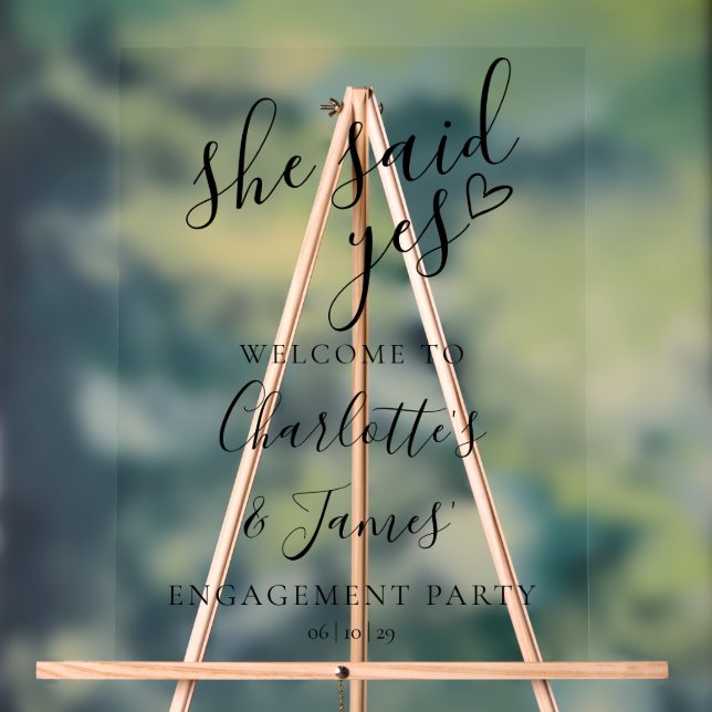 She Said Yes Engagement Party Welcome Acrylic Sign (Neutral)