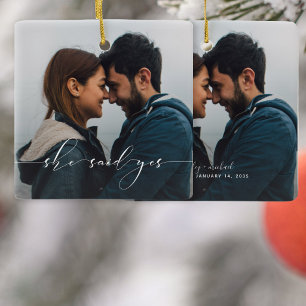 She Said Yes Engagement Photo Keepsake Ceramic Ornament