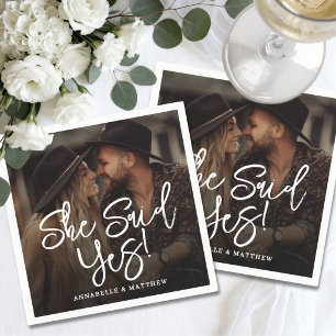 She Said Yes Engagement Photo Party Napkin