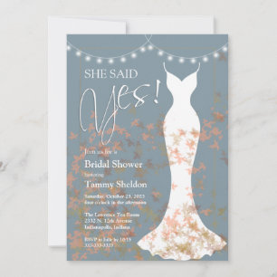 She Said Yes Fall Blue Bridal Shower Invitation