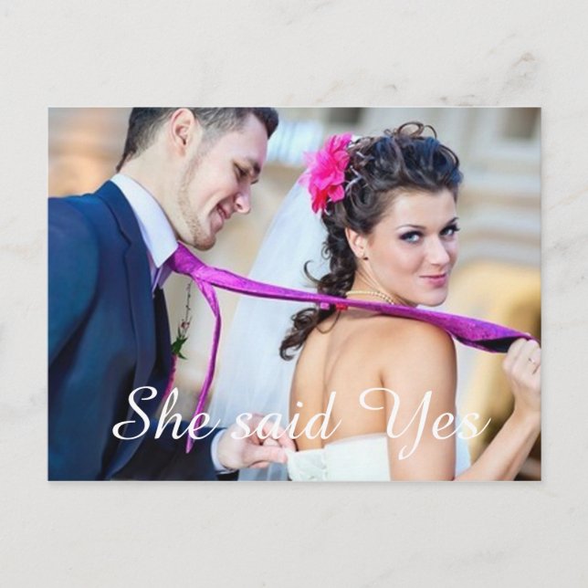 She said Yes Fancy Photo Save the Date Announcement Postcard (Front)