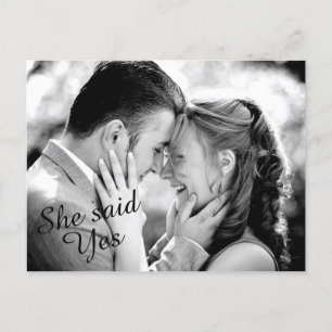 She said Yes Fancy Photo Save the Date - black Announcement Postcard