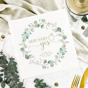 She Said Yes Greenery Eucalyptus Bridal Shower Nap Napkin