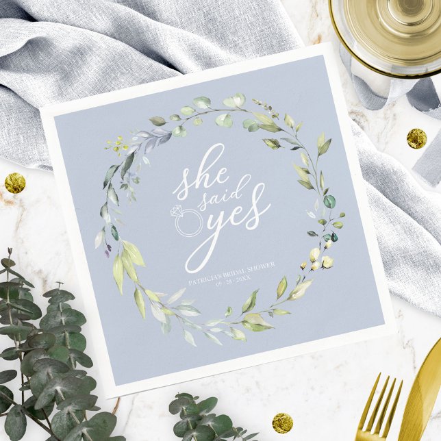 She Said Yes Greenery Eucalyptus Bridal Shower Nap Napkin (Creator Uploaded)