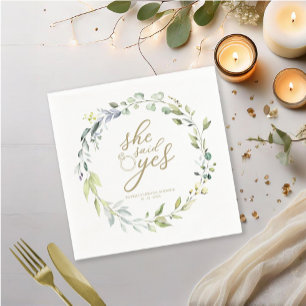 She Said Yes Greenery Eucalyptus Bridal Shower Napkin