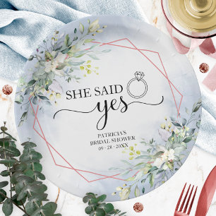 She Said Yes Greenery Geometric Bridal Napkins Pap Paper Plate