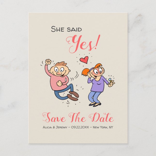 She Said Yes Informal Save The Date Postcard (Front)