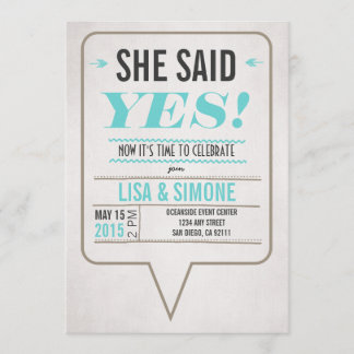 She Said Yes Lesbian Wedding Invitation