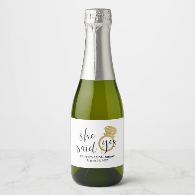 She Said Yes Mini Sparkling Wine Bottle Label (Front)