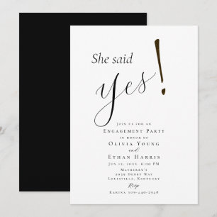 She Said Yes Minimalist Engagement Invitation