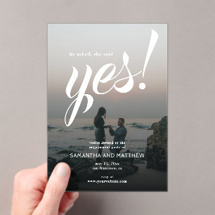 She Said Yes Modern Engagement Party Acrylic Invitations