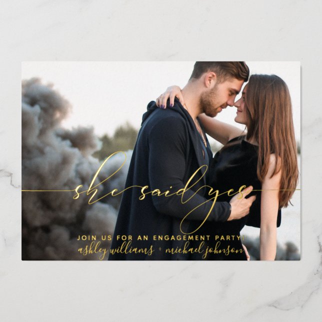 She Said Yes Modern Photo Engagement Party (Front)