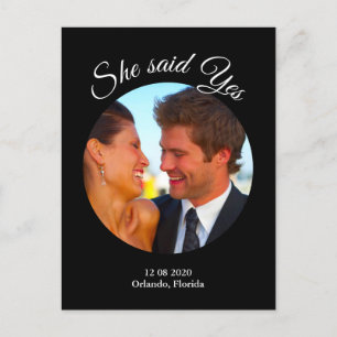 She said Yes Modern Photo Save the Date - black Announcement Postcard