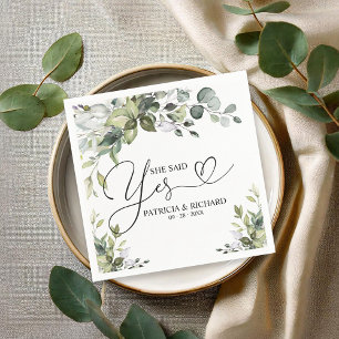 She Said Yes Modern Script Engagement Party  Napkin