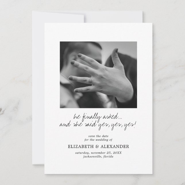 She Said Yes Modern Wedding Announcement (Front)