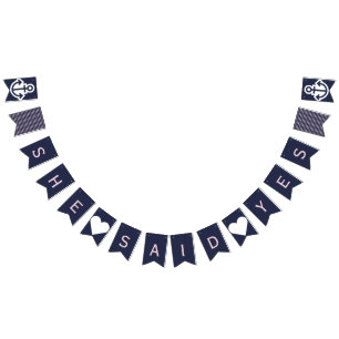 She Said Yes Navy and Pink Nautical Bunting Bunting Flags