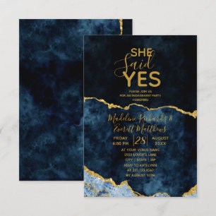 She Said Yes Navy Blue Engagement Party Invitation