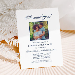 She Said Yes Navy Wedding Engagement Invitation