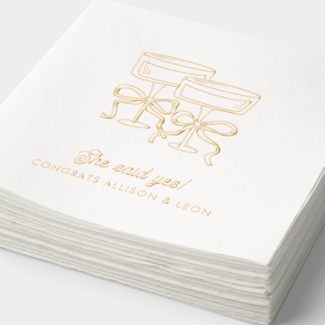 She Said Yes Personalized Bow Cocktail Napkins (Detail)