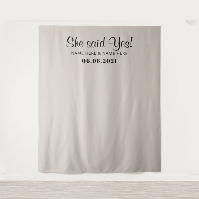 She Said Yes Photo Booth Engagement Backdrop  Tapestry (Front)