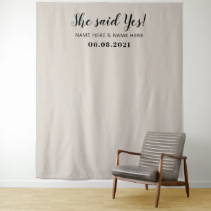 She Said Yes Photo Booth Engagement Backdrop  Tapestry