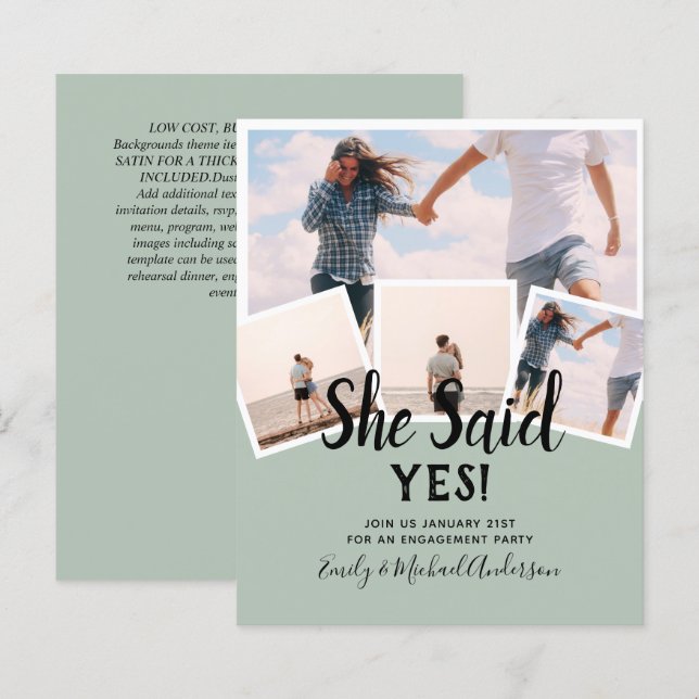 She Said Yes! PHOTO ENGAGEMENT Announcement Invite (Front/Back)