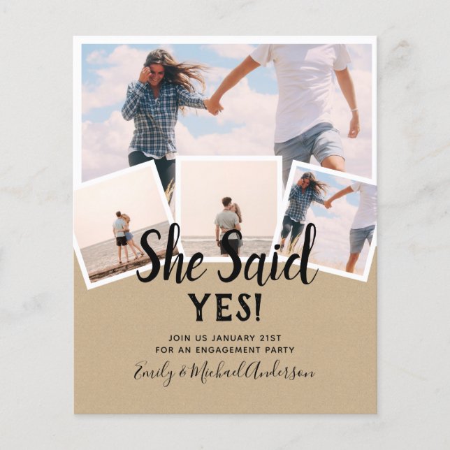 She Said Yes! PHOTO ENGAGEMENT Announcement Invite Flyer (Front)