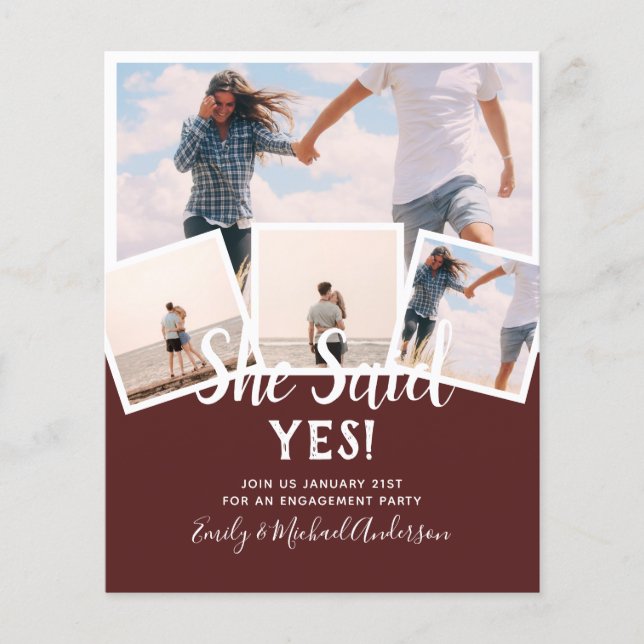 She Said Yes! PHOTO ENGAGEMENT Announcement Invite Flyer (Front)