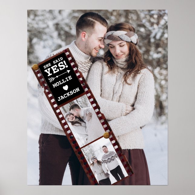 She Said Yes Photo Engagement Announcement Poster (Front)