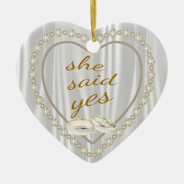 She Said Yes, Photo Engagement Ceramic Ornament (Front)