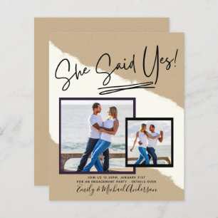 She Said Yes - Photo Engagement Party Invitation