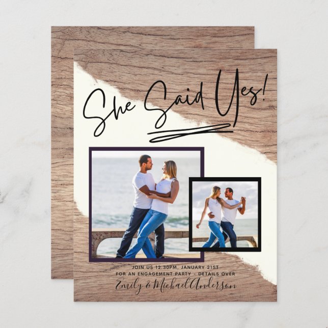 She Said Yes - Photo Engagement Party Invitation (Front/Back)