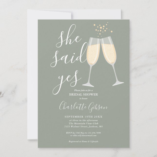 She Said Yes QR Code Bridal Shower Sage Green Invitation (Front)