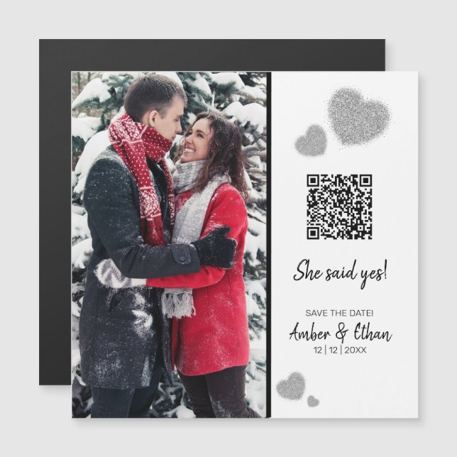 She said yes! QR code Photo Template Save the Date (Front/Back)