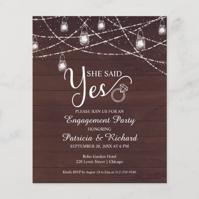 She Said Yes Rustic Engagement Party Invitation (Front)