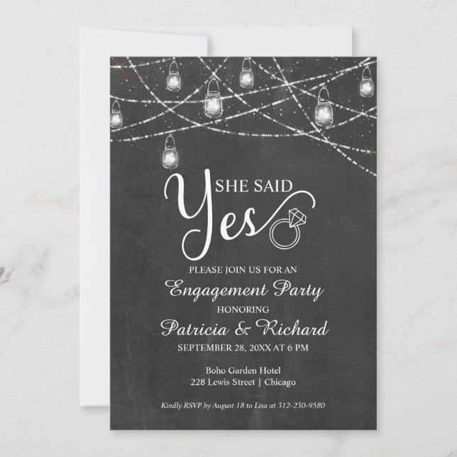 She Said Yes Rustic Engagement Party Invitation (Front)
