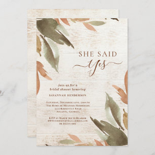 She Said Yes Rustic Greenery Bridal Shower  Invitation
