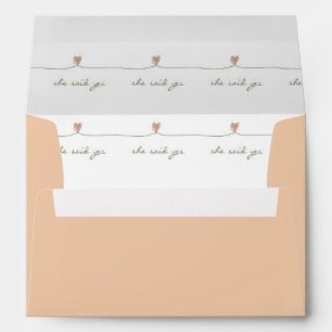 She Said Yes Script Pink Hearts Lined Envelope