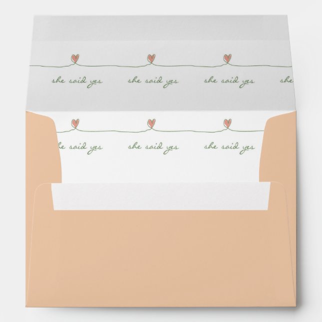She Said Yes Script Pink Hearts Lined Envelope (Back (Bottom))