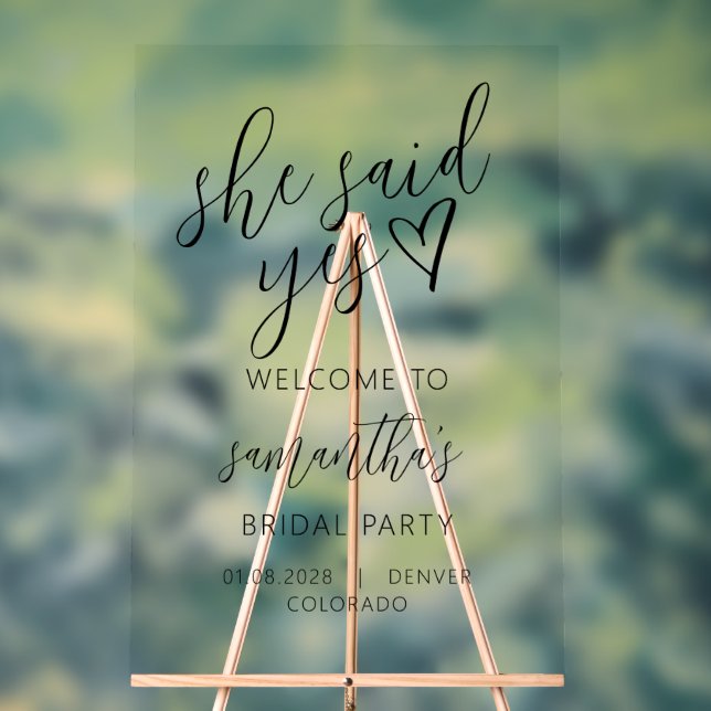 She Said YES Script She Said Yes Bridal Shower Acrylic Sign (Neutral)