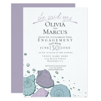 She Said Yes Seashell Engagement Lilac Dusty Blue Card