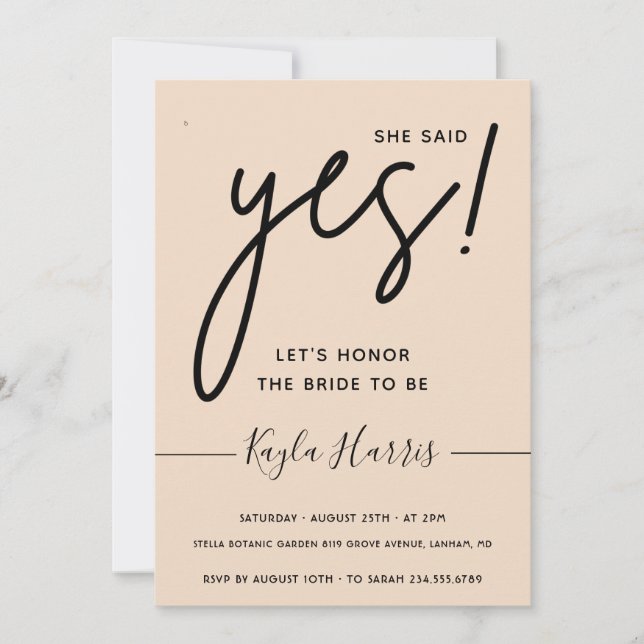 She said Yes Simple Bridal Shower  Invitation (Front)