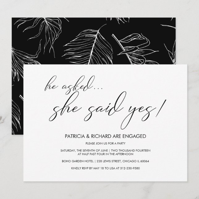 She Said Yes Simple Calligraphy Engagement Party Invitation (Front/Back)