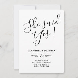 She Said Yes Simple Engagement Party Invitation