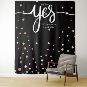 she said yes wedding photo Booth backdrop banner Tapestry