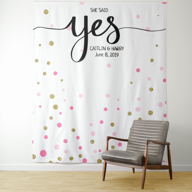 she said yes wedding photo Booth backdrop banner Tapestry (In Situ)