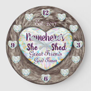 She Shed Diamonds Brown Fur Clock! Large Clock