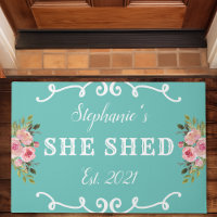 She Shed Floral Year Established Cute Teal